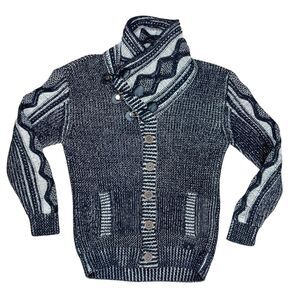 LCR Black Edition Cardigan Sweater Men Sz 3XL Grey Black Shawl Collar Neck Boho